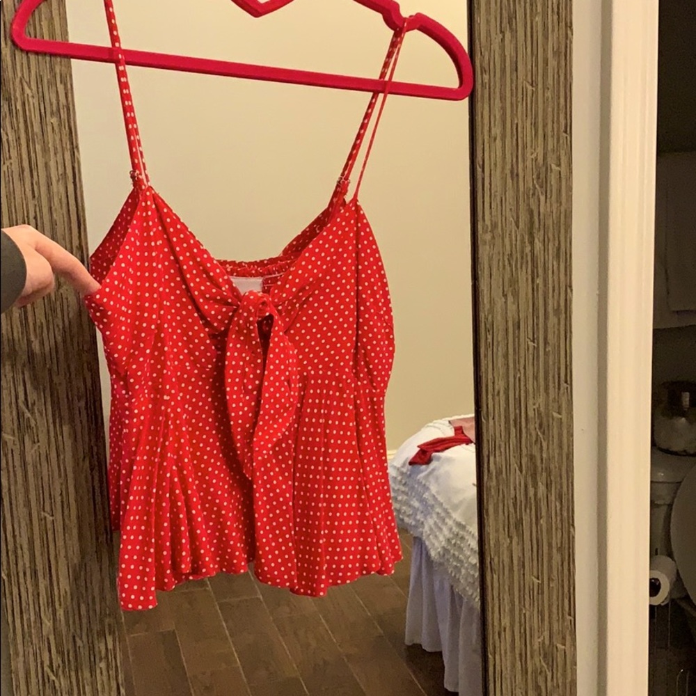 HOT PINK DOT CROP TOP TIE FRONT